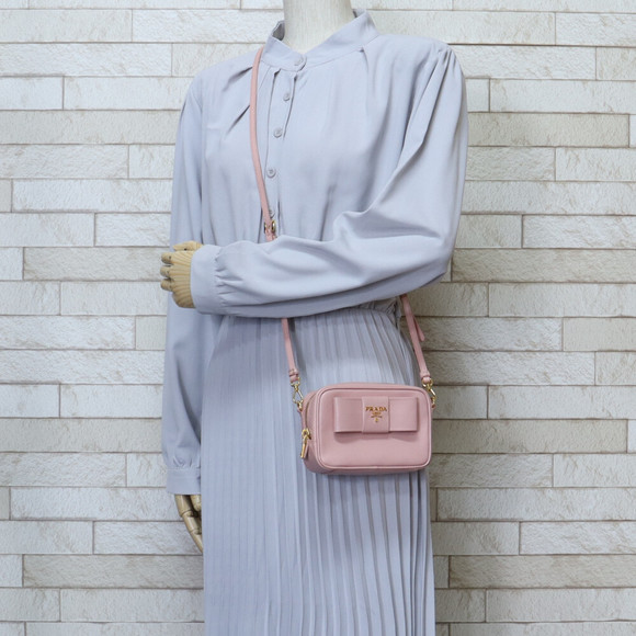 Prada Shoulder Bag Ribbon Leather Pink Mini - Picture 1 of 8